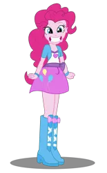 Size: 2037x3278 | Tagged: safe, artist:remcmaximus, derpibooru import, pinkie pie, human, equestria girls, boots, breasts, cleavage, clothes, cute, female, high heel boots, high res, looking at you, miniskirt, nervicited, shoes, simple background, skirt, smiling, solo, transparent background, vector