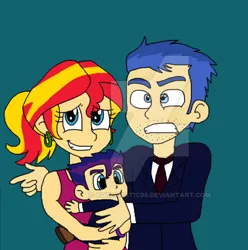 Size: 490x493 | Tagged: safe, artist:resotii, derpibooru import, flash sentry, sunset shimmer, oc, equestria girls, cropped, family, female, flashimmer, male, offspring, parent:flash sentry, parent:sunset shimmer, parents:flashimmer, shipping, straight