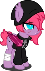 Size: 1280x2026 | Tagged: safe, artist:fletcherthehuntress, derpibooru import, oc, oc:kyn, bat pony, pony, clothes, female, hoodie, mare, scar, simple background, solo, transparent background