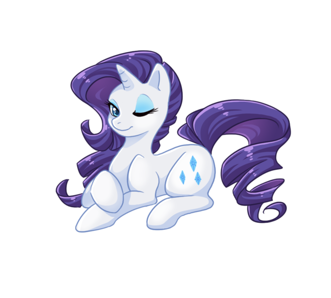 Size: 999x902 | Tagged: artist needed, source needed, safe, derpibooru import, rarity, pony, unicorn, female, looking at you, mare, one eye closed, prone, simple background, solo, transparent background, white outline, wink