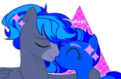 Size: 3216x2100 | Tagged: safe, artist:usagi, derpibooru import, oc, oc:blue vector, oc:proffy floyd, unofficial characters only, pony, commission, couple, eyes closed, in love, nose rub, nose wrinkle, simple background, transparent background, ych result