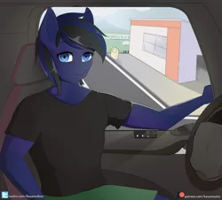 Size: 2364x2136 | Tagged: safe, artist:hevityaus, derpibooru import, oc, oc:kojach limeryn, unofficial characters only, anthro, anthro oc, looking at you, male, patreon, patreon logo, smiling, solo, stallion, truck