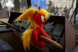 Size: 1280x853 | Tagged: safe, derpibooru import, oc, oc:tatra, pony, unicorn, irl, moscow, pantograph, photo, plushie, solo, tatra, tram