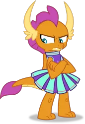 Size: 1309x1917 | Tagged: 2 4 6 greaaat, artist:frownfactory, cheerleader, cheerleader smolder, clothes, crossed arms, cute, derpibooru import, dragon, dragoness, female, frown, horns, pleated skirt, safe, simple background, skirt, smolder, smolderbetes, solo, svg, .svg available, transparent background, vector, wings