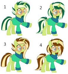 Size: 3528x3856 | Tagged: safe, artist:razorbladetheunicron, derpibooru import, oc, oc:keyana crust, unofficial characters only, pony, unicorn, lateverse, alternate hairstyle, base used, clothes, female, glasses, mare, offspring, options, parent:limestone pie, parent:soarin', parents:limin', simple background, solo, sweater, transparent background