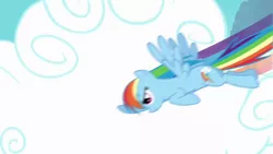 Size: 1280x720 | Tagged: safe, derpibooru import, screencap, rainbow dash, pegasus, pony, cloud, flying, intro, opening, sky, solo, theme song