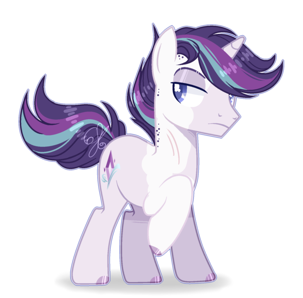 Size: 1640x1612 | Tagged: safe, artist:6-fingers-lover, derpibooru import, oc, oc:rare crystal, pony, unicorn, magical lesbian spawn, male, offspring, parent:rarity, parent:starlight glimmer, parents:starity, simple background, solo, stallion, transparent background