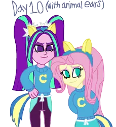 Size: 2000x2179 | Tagged: safe, artist:bigpurplemuppet99, derpibooru import, aria blaze, fluttershy, equestria girls, 30 day otp challenge, ariashy, female, flutterblaze, lesbian, shipping, wondercolts uniform