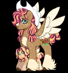 Size: 604x643 | Tagged: safe, artist:evergreen-gemdust, derpibooru import, oc, oc:red apple dourtesy, oc:strawberry blend, unofficial characters only, pegasus, pony, black background, female, filly, male, simple background, stallion