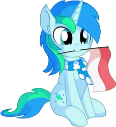 Size: 1993x2185 | Tagged: safe, artist:cyanlightning, derpibooru import, oc, oc:cyan lightning, unofficial characters only, pony, unicorn, 2020 community collab, derpibooru community collaboration, .svg available, chest fluff, clothes, colt, ear fluff, flag, indonesia, indonesian, indonesian flag, indonesian independence day, male, mouth hold, scarf, simple background, sitting, solo, svg, transparent background, vector