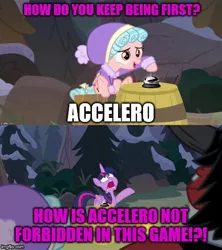 Size: 500x562 | Tagged: a trivial pursuit, bell, caption, cheating, comic, cozy glow, derpibooru import, edit, edited screencap, frenemies (episode), image macro, lord tirek, queen chrysalis, safe, screencap, screencap comic, text, twilight sparkle