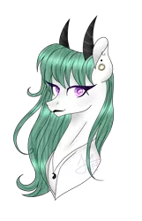 Size: 900x1400 | Tagged: safe, artist:zima, derpibooru import, oc, oc:zima, hybrid, pegasus, pony, bust, ear piercing, earring, horns, jewelry, looking at you, necklace, paint tool sai, piercing, portrait, simple background, solo, transparent background, yang