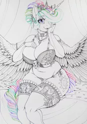 Size: 2576x3672 | Tagged: adorasexy, alicorn, alternate hairstyle, anthro, artist:longinius, big breasts, bra, braided tail, breasts, bridal lingerie, bride, busty princess celestia, choker, chubby, chubbylestia, cleavage, clothes, crying, cute, cutelestia, derpibooru import, ear piercing, earring, evening gloves, fat, female, frilly underwear, gloves, hand on chest, huge breasts, jewelry, lace, lingerie, long gloves, looking at you, monochrome, necklace, panties, pearl necklace, piercing, praise the sun, princess celestia, pudgy, ribbon, ring, rose petals, sexy, sitting, socks, solo, solo female, spread wings, stupid sexy celestia, suggestive, tears of joy, teary eyes, thigh highs, thighs, tiara, underwear, wedding ring, wide hips, wings