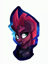 Size: 3000x4000 | Tagged: safe, artist:annakitsun3, derpibooru import, tempest shadow, pony, unicorn, my little pony: the movie, broken horn, bust, eye scar, female, horn, mare, portrait, raised eyebrow, scar, smiling, smirk, solo