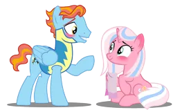 Size: 1024x650 | Tagged: safe, artist:warriorflashfire, derpibooru import, clear sky, wind rider, pony, base used, blushing, clearrider, clothes, headcanon, simple background, towel, transparent background, uniform, wonderbolt trainee uniform, younger