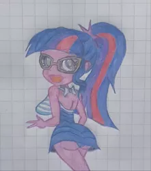 Size: 2887x3264 | Tagged: safe, artist:nintencano, derpibooru import, sci-twi, twilight sparkle, equestria girls, breasts, busty twilight sparkle, butt, clothes, female, graph paper, solo, swimsuit, traditional art, twibutt