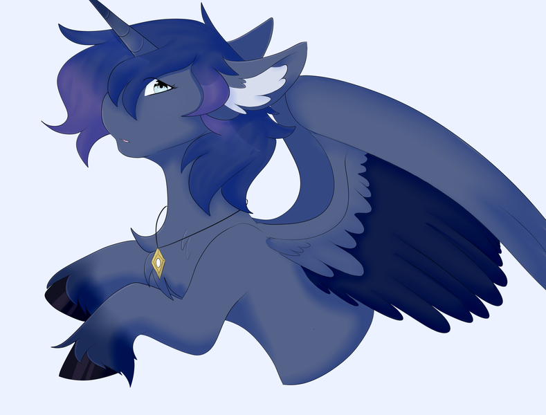 Size: 3000x2280 | Tagged: safe, artist:kazehanatenshi, derpibooru import, oc, unofficial characters only, alicorn, pony, alicorn oc, commission, ear fluff, floppy ears, horn, jewelry, looking at you, necklace, simple background, solo, spread wings, unshorn fetlocks, wings