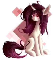 Size: 842x949 | Tagged: safe, artist:mediasmile666, derpibooru import, oc, oc:hazel, unofficial characters only, pony, unicorn, abstract background, blushing, cutie mark, ear piercing, earring, eye clipping through hair, eye reflection, female, gift art, grin, jewelry, mare, piercing, reflection, sitting, smiling, solo