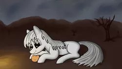 Size: 4128x2322 | Tagged: safe, artist:pwnys-n-stuff, derpibooru import, oc, oc:boo, unofficial characters only, pony, fallout equestria, fallout equestria: project horizons, blank flank, cookie, fanfic art, female, food, mare, solo