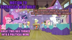 Size: 889x500 | Tagged: alicorn, angel bunny, applejack, a trivial pursuit, bulk biceps, derpibooru import, doctor whooves, edit, edited screencap, fluttershy, granny smith, maud pie, messy mane, mudbriar, pinkie pie, politics, rainbow dash, safe, screencap, time turner, twilight sparkle, twilight sparkle (alicorn)