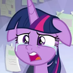 Size: 900x900 | Tagged: safe, derpibooru import, screencap, twilight sparkle, twilight sparkle (alicorn), alicorn, pony, the ending of the end, cropped, crying, floppy ears, sad, scared, solo