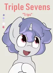 Size: 1431x1989 | Tagged: safe, artist:triplesevens, derpibooru import, oc, oc:triple sevens, unofficial characters only, pony, unicorn, happy, looking up, male, simple background, smiling, solo