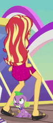 Size: 350x800 | Tagged: suggestive, derpibooru import, edit, screencap, rarity, spike, spike the regular dog, sunset shimmer, dog, equestria girls, equestria girls series, i'm on a yacht, spoiler:eqg series (season 2), animated, ass, bunset shimmer, butt, butt shake, clothes, cropped, dancing, dress, eyes on the prize, female, gif, index get, looking up, male, offscreen character, palindrome get, sandals, shimmy, shipping, skirt, straight, sunset shimmy, sunsetspike