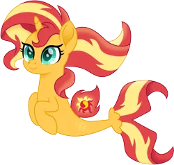 Size: 1575x1500 | Tagged: artist:cloudyglow, derpibooru import, female, my little pony: the movie, not fiery shimmer, safe, seaponified, seapony (g4), seapony sunset, simple background, smiling, solo, species swap, spoiler:my little pony the movie, sunset shimmer, transparent background