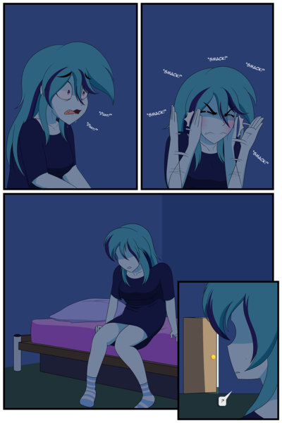 Size: 1500x2250 | Tagged: safe, artist:jase1505, deleted from derpibooru, derpibooru import, sonata dusk, series:dusk oceanos, equestria girls, bed, comic, no dialogue, panting, scared, slap, sweat