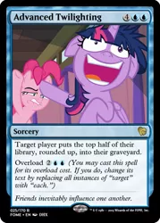 Size: 375x523 | Tagged: safe, derpibooru import, edit, edited screencap, screencap, pinkie pie, twilight sparkle, twilight sparkle (alicorn), alicorn, pony, a trivial pursuit, ccg, faic, female, floppy ears, magic the gathering, mare, messy mane, trading card, trading card edit, twilight snapple, twilighting, twilynanas