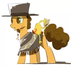 Size: 656x615 | Tagged: safe, artist:coldrivez, derpibooru import, boneless, boneless 2, cheese sandwich, earth pony, pony, the last laugh, clothes, hat, male, poncho, rubber chicken, simple background, solo, stallion, white background