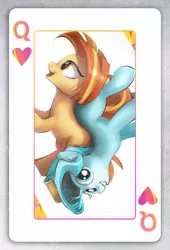 Size: 636x938 | Tagged: safe, artist:coldrivez, derpibooru import, lighthoof, shimmy shake, earth pony, pony, 2 4 6 greaaat, card, cute, duo, female, lightorable, mare, queen of hearts, shakeabetes, smiling