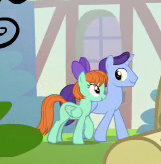 Size: 161x164 | Tagged: safe, derpibooru import, screencap, november rain, peppermint goldylinks, pegasus, pony, unicorn, a trivial pursuit, background pony, cropped, cute, eye contact, female, friendship student, looking at each other, male, mare, novemberbetes, peppermint adoralinks, picture for breezies, ponies standing next to each other, shipping fuel, stallion
