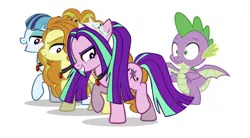 Size: 750x413 | Tagged: safe, derpibooru import, edit, editor:undeadponysoldier, vector edit, adagio dazzle, sonata dusk, spike, ponified, dragon, earth pony, pony, equestria girls, rainbow rocks, adagiospike, ariaspike, bedroom eyes, confused, equestria girls ponified, female, male, mare, ponified siren, shipping, simple background, spinata, spread wings, straight, vector, white background, wingboner, winged spike, wings