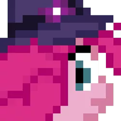 Size: 256x256 | Tagged: safe, artist:krixwell, derpibooru import, pinkie pie, earth pony, pony, fanfic:reflections in black and pink, the saddle row review, clone, hat, head only, pinkie clone, pixel art, simple background, solo, transparent background