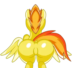Size: 4273x4063 | Tagged: suggestive, artist:nupiethehero, derpibooru import, spitfire, pegasus, pony, butt, featureless crotch, female, firebutt, presenting, rear view, sexy, solo, solo female, stupid sexy spitfire, wings