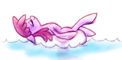 Size: 1214x600 | Tagged: safe, artist:rainspeak, derpibooru import, berry punch, berryshine, earth pony, pony, eyes closed, female, floating, floaty, floppy ears, inner tube, mare, on back, relaxing, smiling, solo, water
