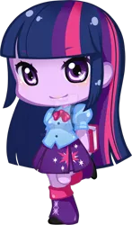 Size: 900x1534 | Tagged: safe, artist:yuuabyss, derpibooru import, twilight sparkle, equestria girls, chibi, deviantart watermark, hands behind back, obtrusive watermark, simple background, smiling, solo, transparent background, watermark