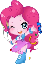 Size: 1024x1558 | Tagged: safe, artist:yuuabyss, derpibooru import, pinkie pie, equestria girls, balloon, chibi, confetti, cute, deviantart watermark, diapinkes, obtrusive watermark, one eye closed, simple background, solo, streamers, transparent background, watermark, wink