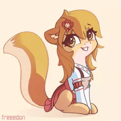 Size: 2000x2000 | Tagged: safe, artist:freeedon, derpibooru import, ponified, earth pony, fox, fox pony, hybrid, pony, adorable face, anime, apron, clothes, crossover, cute, dress, eyelashes, female, flower, fox ears, fox tail, god that's cute, god tier, hairpin, happy, japanese, kitsune, looking, looking back, mare, nostrils, open mouth, senko-san, shirt, signature, sitting, skirt, solo, teeth, text, the helpful fox senko-san, this will end in happiness, this will end with happiness, too cute, waifu