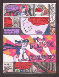 Size: 2508x3276 | Tagged: safe, artist:oatmeal155, derpibooru import, twilight sparkle, oc, oc:cinnamon oats, pony, unicorn, comic:oat.meal, alcohol, comic, ever emerald manor, traditional art, unicorn twilight