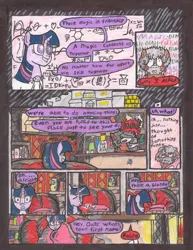 Size: 2504x3236 | Tagged: safe, artist:oatmeal155, derpibooru import, twilight sparkle, oc, oc:cinnamon oats, pony, unicorn, comic:oat.meal, comic, ever emerald manor, traditional art, unicorn twilight