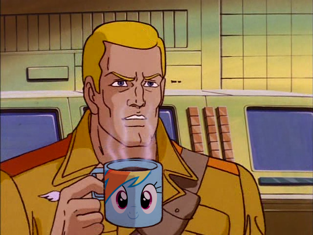 Size: 640x480 | Tagged: coffee, coffee mug, derpibooru import, duke (gi joe), edit, g.i. joe, human, human male, male, merchandise, mug, rainbow dash, safe