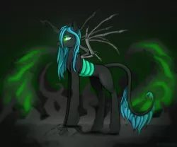 Size: 3000x2500 | Tagged: artist:kirasunnight, changeling, changeling queen, derpibooru import, female, leonine tail, queen chrysalis, safe, skeletal wings, solo