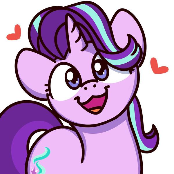 Size: 1000x1000 | Tagged: safe, artist:sugar morning, derpibooru import, starlight glimmer, pony, unicorn, cute, female, glimmerbetes, heart, looking at you, mare, open mouth, simple background, smiling, solo, sugar morning's smiling ponies, white background