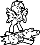 Size: 136x150 | Tagged: safe, artist:crazyperson, derpibooru import, oc, unofficial characters only, alicorn, pony, fallout equestria, fallout equestria: commonwealth, fanfic, alicorn oc, clothes, dead, fanfic art, hooves, horn, rearing, simple background, solo, spread wings, tongue out, transparent background, vault suit, wings, x eyes