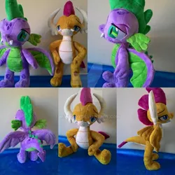 Size: 894x894 | Tagged: artist:masha05, derpibooru import, deviantart watermark, dragon, dragoness, female, irl, male, obtrusive watermark, photo, plushie, safe, sitting, smolder, spike, watermark, winged spike