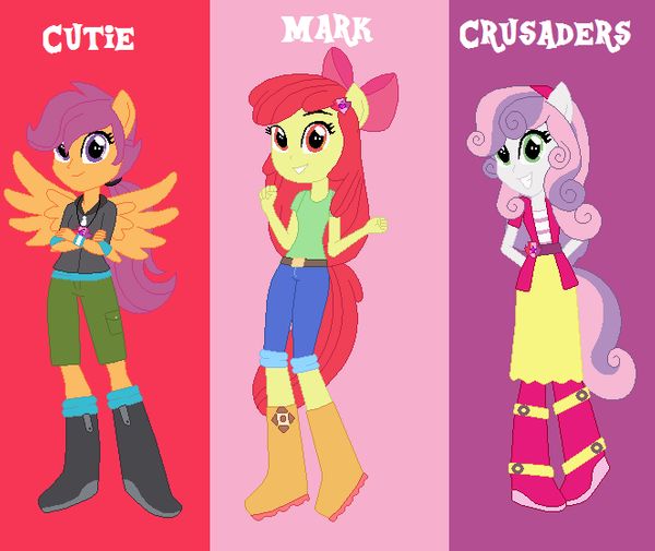 Size: 600x505 | Tagged: safe, artist:sarahgdo, derpibooru import, apple bloom, scootaloo, sweetie belle, equestria girls, base used, cutie mark crusaders, ponied up