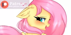 Size: 1800x897 | Tagged: suggestive, artist:pesty_skillengton, derpibooru import, fluttershy, pony, advertisement, cropped, cute, female, mare, patreon, patreon exclusive ad, patreon logo, paywall content, solo