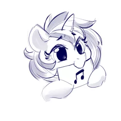 Size: 2000x2000 | Tagged: safe, artist:dimfann, derpibooru import, vinyl scratch, pony, unicorn, bust, cute, monochrome, mouth hold, musical instrument, portrait, simple background, sketch, solo, white background